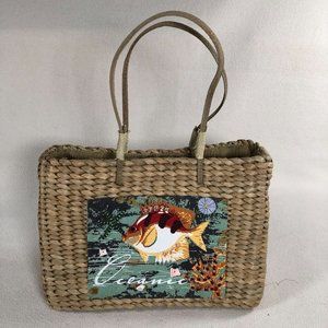 Sun N Sand Oceanic Rattan Straw Woven Hand Bag Tote Purse Beach